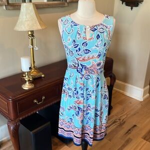 Bright Sky Blue Floral Dress Party Office Exec Travel